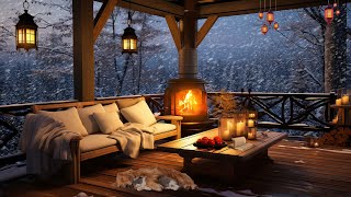 Relaxing Under The Winter Cabin Awning  Beautiful Relaxing Music With Crackling Fireplace [upl. by Nesyrb432]