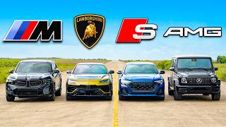 BMW XM v Lambo Urus v AMG G63 v Audi SQ8 DRAG RACE [upl. by Eenolem339]