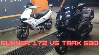 TMax 530 vs Gilera Runner 180 Roll Race 40140kmh [upl. by Nemrak104]