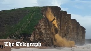 Dorset cliff collapses launching 400tonnes of rockfall into ocean [upl. by Goodrow252]