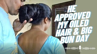 The Perfect Hair Bun Day Oiled Styled amp Sniffed  The Secret to Happy Hair Oil amp a Big Hair Bun [upl. by Ahsyekat]