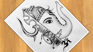 How To Draw Ganpati And Trishul  Step By Step  Easy Drawing  Tutorial  Drawing For Beginners [upl. by Noraf]