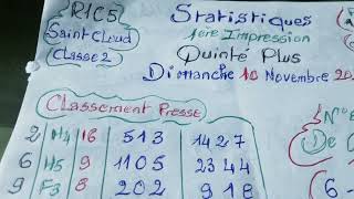 Statistiques 1ère impression quinté plus dimanche 10 Novembre 2024 [upl. by Odrarej]