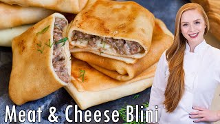 EASY Meat amp Cheese Stuffed Blini Recipe  Russian Appetizer Recipe [upl. by Phonsa]