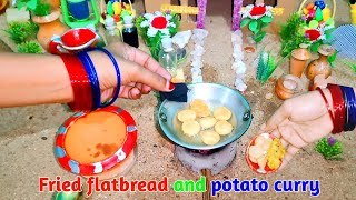 Miniature Kitchen Delicious Fried Flatbread And Potato Curry Yummy Best Mini Kitchen [upl. by Noda]