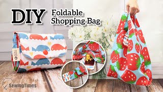 DIY Foldable Shopping Bag  How to make Reusable Grocery Bag sewingtimes [upl. by Ahsaei]