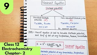 Nernst equation for Electrode potential and EMF of cell Electrochemistry class12 chapter2 cbse [upl. by Jarek274]