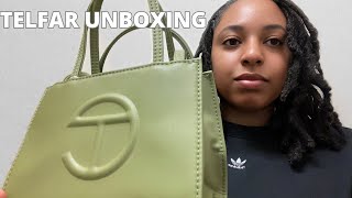 TELFAR UNBOXING  SMALL DRAB SHOPPING BAG REVIEW [upl. by Esirtal]