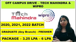 Tech Mahindra amp Wipro WILP Program 2022  Off Campus Drive  Any Branch Graduate  Fresher Jobs [upl. by Emee]