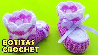 Botitas o zapatitos para bebé de 4 meses tejidos a crochet en punto abanicos paso a paso [upl. by Ahusoj]