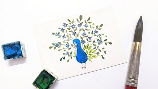 Easy WATERCOLOR floral peacock for beginners » How to paint watercolor foliage and florals [upl. by Revilo]