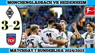 MONCHENGLADBACH VS HEIDENHEIM  32  Matchday 7 Bundesliga 202425 [upl. by Aneg]