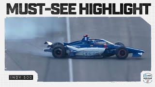 Linus Lundqvist spins hits wall after fourwide run into Turn 1 at Indy 500  INDYCAR [upl. by Eixela328]