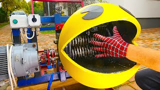 Real Life PACMAN Shredding Machine vs SPIDERMAN [upl. by Jamal]