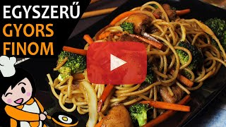 Csirkés teriyaki sült tészta – Chow mein  Recept Videók [upl. by Nortal]