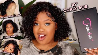 AFFORDABLE AMAZON PRIME 10 INCH CURLY LACE WIG  UNSPONSORED [upl. by Jorin]