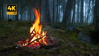 4K 📺 Campfire in foggy Forest by the River 🔥 100 Authentic Sounds [upl. by Thaddaus]