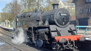 standard class 4 tanker arrives into pickering Station 80136 locomotive [upl. by Holihs919]