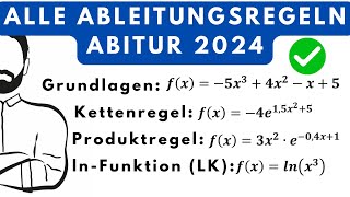 ALLE Ableitungsregeln zusammengefasst  1 Bsp auf Basic und 1 Bsp auf ProLevel Abitur Analysis [upl. by Furey213]