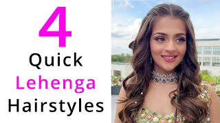 4 Quick amp Simple Hairstyles For Lehenga  Open Hair Hairstyles [upl. by Aisset940]