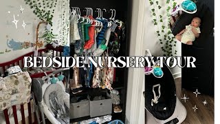 BEDSIDE NURSERYBEDROOM TOUR amp ORGANIZATION  newborn recommendationstips  first time mom [upl. by Guenevere362]