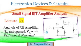 Lect 52 Analysis of CE Amplifier RE unbypassed VA  ∞ [upl. by Gwyneth]