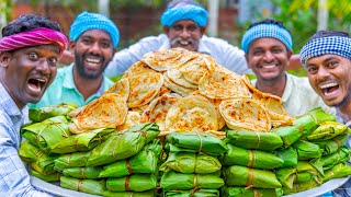 KIZHI PAROTTA  Banana Leaf Parotta Recipe Cooking In Village  Soft Layered Mutton Kizhi Parotta [upl. by Dixie]