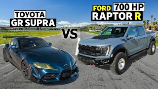 2023 Ford Raptor R 700 HP vs Toyota GR Supra NO PREP DRAG RACE [upl. by Gneh]