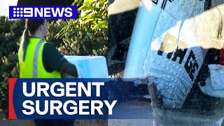 Doctors attempt to reattach surfer’s leg that was bitten off by shark  9 News Australia [upl. by Eelahs804]