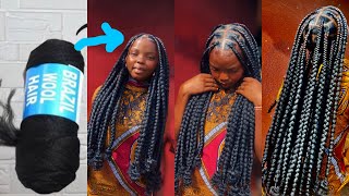 Loose fluffy box braids using Brazilian wool  Brazilian wool braids  protective style [upl. by Jahn]