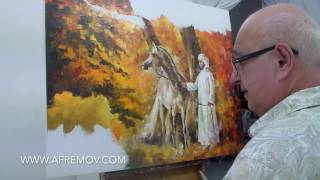 Leonid Afremov creating a painting of a man and a horse [upl. by Merrili]