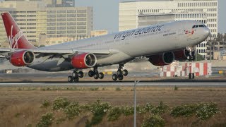 Virgin Atlantic Airbus A340600 GVWEB Landing at LAX [upl. by Ajani]