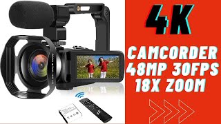 Video Camera 4K Camcorder Vlogging 48MP 30FPS 3quot Touch Screen 18X Digital Zoom REVIEW [upl. by Simonne244]