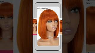 180D OrangeGinger Colored Blonde Straight Human Hair Bob Wigs With Bangs Remy Full Machine Made [upl. by Piero778]