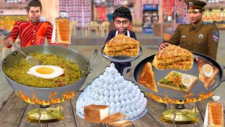 Egg Noodles Fried Sandwich Street Food Hindi Kahaniya Hindi Moral Stories New Funny Comedy Video [upl. by Maighdiln]