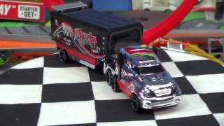 Hot Wheels Trackin Trucks Hiway Hauler And Copter Chase Review Track Stars Trucks [upl. by Nelo]