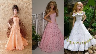 Most Beautiful Crochet Knitted Barbie Doll Dresses Designs Crochet Ball Gown Dresses Style Patterns [upl. by Carine]