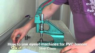 How to use portable eyelet machine to setting up eyelets for PVC banners M1 12mm eyelets [upl. by Culver]