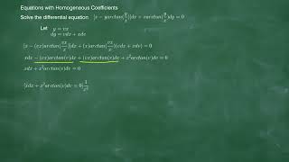 DE with homogeneous coefficients xyarctanyxdxxarctanyxdy0 [upl. by Yorle]