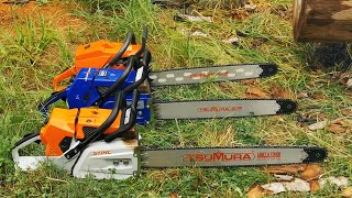 Stihl MS881 Husqvarna 3120xp and Holzfforma G888  120cc class big chainsaws [upl. by Noterb]