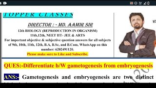 Differentiate bW gametogenesis from embryogenesis [upl. by Cecilla]