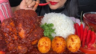 ASMR EATING SPICY WHOLE CHICKEN CURRYSPICY EGG CURRYRED CHILLIRICE FOOD VIDEOS [upl. by Dearr82]