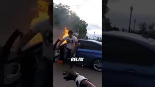 BMW Catches Fire After Dangerously Racing Two Bikers 😨 [upl. by Gigi]