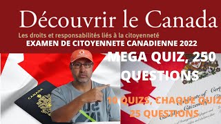 EXAMEN  TEST DE CITOYENNETE CANADIENNE 2022  MEGA QUIZ  250 QUESTIONS [upl. by Columba]