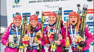 Světový pohár v biatlonu 201718 Hochfilzen Štafeta žen na 4 x 6 km [upl. by Llehsyar594]