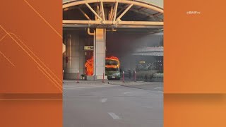 BWI Airport shuttle bus catches fire [upl. by Retrop612]