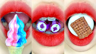 asmr ICE CREAM MERINGUE COOKIES MINI MACAROON COLOR FRUIT CANDY eating sounds [upl. by Anaitit]