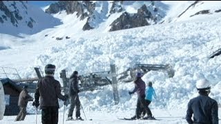 Giant avalanche takes out a chair lift in France [upl. by Qirat]