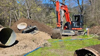 Pond overflow pipe replacement with the new Kubota KX 080 4 [upl. by Osmond]