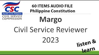 Civil Service Exam Reviewer 2023  60 Items Audio File Philippine Constitution [upl. by Ennylhsa]